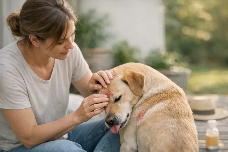 Sonnenproblem an der Hundehaut erkennen Ein Hund mit geröteter Haut nach Sonnenexposition.