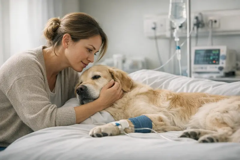 Hund in einer Tierklinik, zeigt die Situation einer stationären Aufnahme
