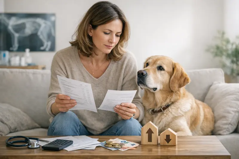 Tierarztberatung zur Hundeversicherung Eine glückliche Hundebesitzerin, die mit ihrem Tierarzt über die besten Versicherungsoptionen für ihre Fellnase spricht.