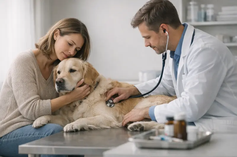 Ein Hund beim Tierarzt zur Voruntersuchung, was die Bedeutung der Hundekrankenversicherung verdeutlicht.