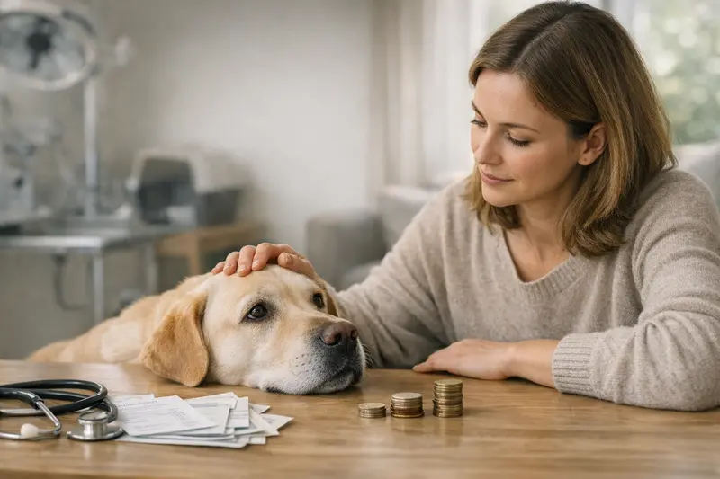 Selbstbeteiligung in der Hundekrankenversicherung Eine Hundebesitzerin bespricht mit einem Tierarzt die Selbstbeteiligung in einer Hundekrankenversicherung.