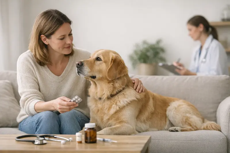 Hund beim Tierarzt für Vorsorgeuntersuchung Ein Hund beim Tierarzt, der eine Vorsorgeuntersuchung erhält.
