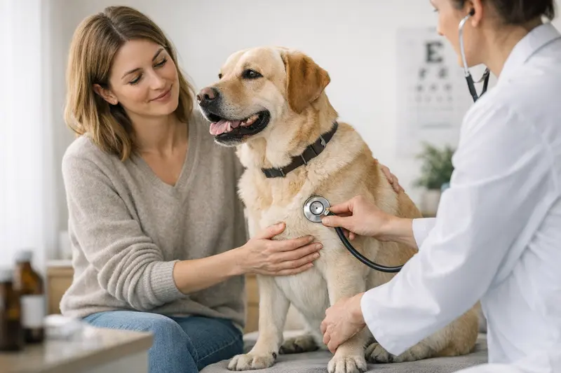 Hundekrankenversicherung und Vorsorge Hund beim Tierarzt für einen jährlichen Check-up zur Gesundheitsvorsorge.