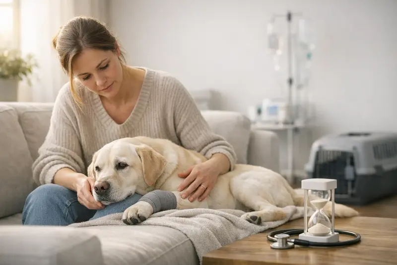 Wartezeit bei Hundeversicherungen verstehen Eine Hundebesitzerin bespricht mit einem Tierarzt die Relevanz der Wartezeit bei einer Hundeversicherung.
