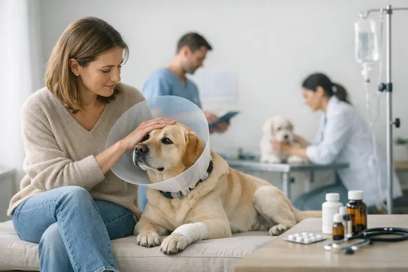Eine tierärztliche Untersuchung bei einem Hund, die Unterschiede zwischen OP-Versicherung und Hundekrankenversicherung verdeutlicht.