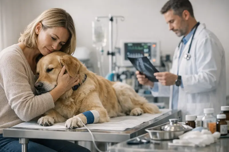 Häufige Tierarztkosten für Hunde Untersuchung eines Hundes beim Veterinär zur Klärung von Tierarztkosten.