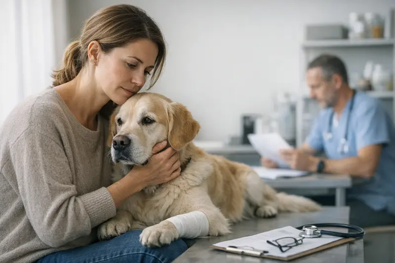 Hund bei tierärztlicher Untersuchung Hund beim Tierarzt zur Untersuchung von Vorerkrankungen