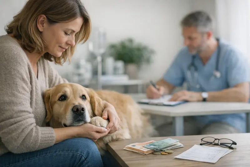 Tierarztbesuch mit Hund, der die Bedeutung der Selbstbeteiligung in einer Hundeversicherung verdeutlicht.