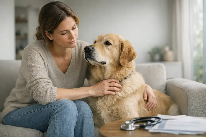 Tierarztbesuch für gesunden Hund Gesunder Hund beim Tierarzt, der eine Untersuchung erhält, um zukünftige Kosten zu minimieren.