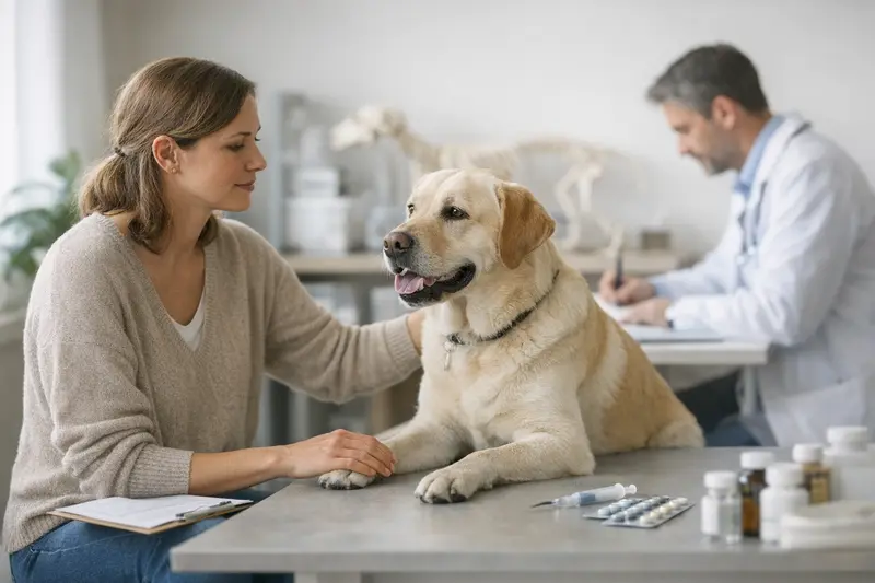Hunde beim Tierarzt für Vorsorgeuntersuchungen Ein Hund beim Tierarzt während einer Vorsorgeuntersuchung in einer modernen Klinik.
