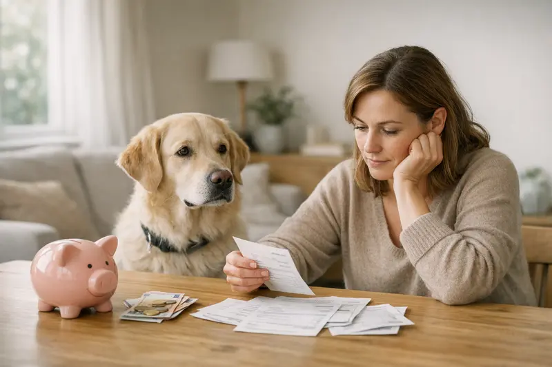 Selbstbeteiligung Hundeversicherung Hund beim Tierarzt, Symbol für die Auswirkungen einer Selbstbeteiligung auf Tierarztkosten