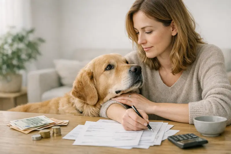 Selbstbeteiligung in der Tierkrankenversicherung für Hunde Ein Hund beim Tierarzt mit einem besorgten Besitzer, der über Selbstbeteiligung in der Tierkrankenversicherung nachdenkt.