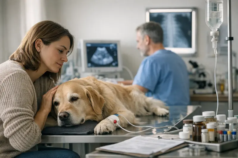 Ein Hund in einer Tierarztpraxis während einer Untersuchung für die Tierkrankenversicherung.