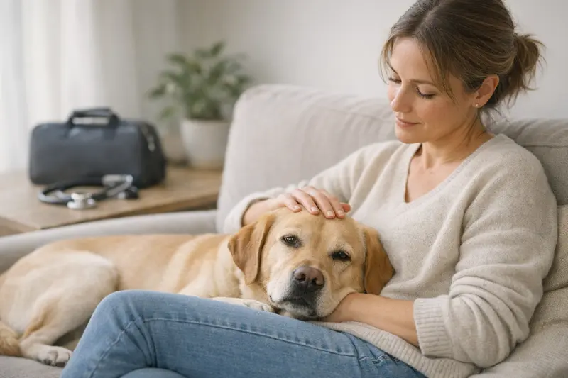 Glücklicher Hund in der Tierarztpraxis zur Gesundheitsvorsorge