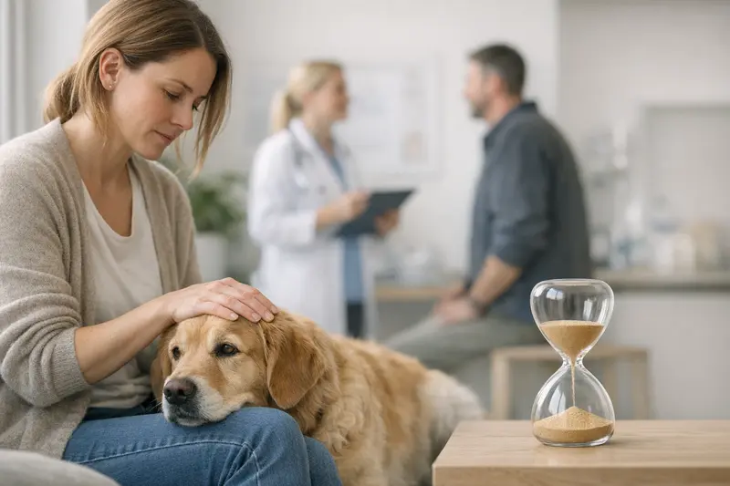 Wartezeiten in der Hundeversicherung verstehen Hundehalter informiert sich über Wartezeiten in der Hundeversicherung.