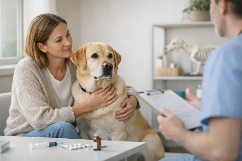 Hund bei einer Vorsorgeuntersuchung beim Tierarzt.