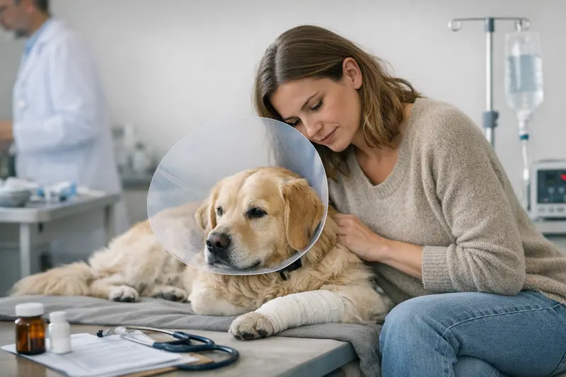 Wichtige Tarifdetails für Hundekrankenversicherungen Eine Tierärztin untersucht einen Hund und erläutert wichtige Tarifdetails für eine Tierkrankenversicherung im Notfall.