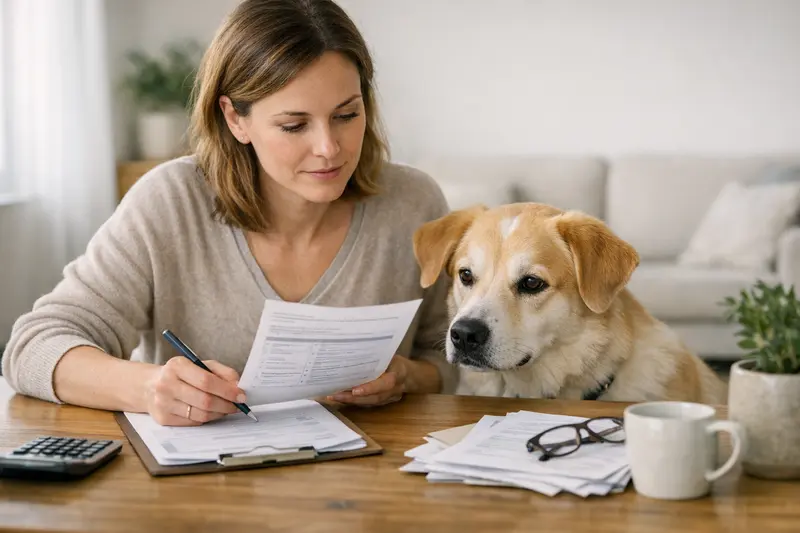 Tarifvergleich Tierkrankenversicherung Hund Ein Hundebesitzer vergleicht Tarife für eine Tierkrankenversicherung für seinen Hund.