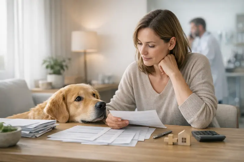 Glücklicher Hund beim Tierarzt, der für seine Gesundheitsvorsorge untersucht wird.