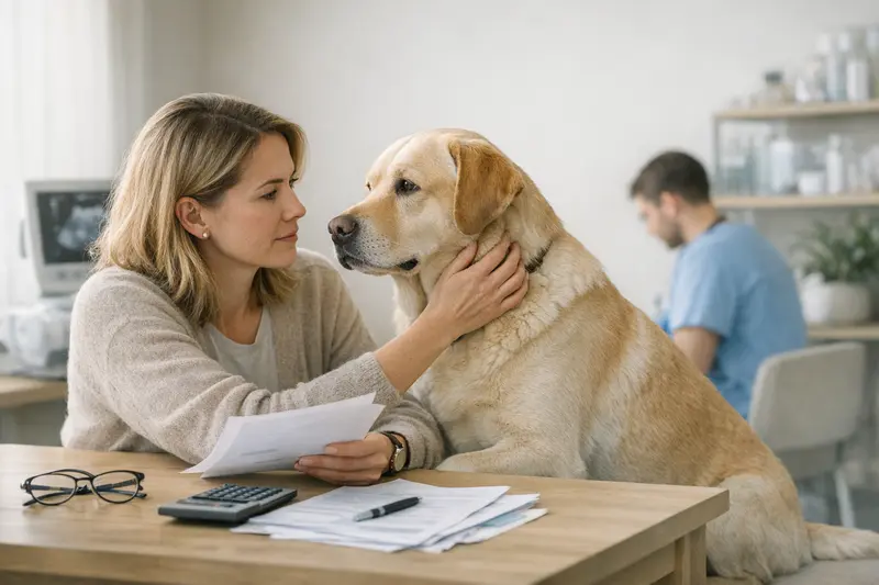 Hundeversicherung Tarifwahl Ein Hund beim Tierarzt, der über passende Versicherungstarife informiert wird.