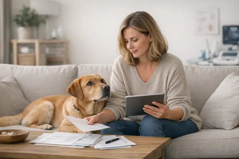 Hundehalter wählt den passenden Versicherungstarif für die Gesundheit seines Hundes.