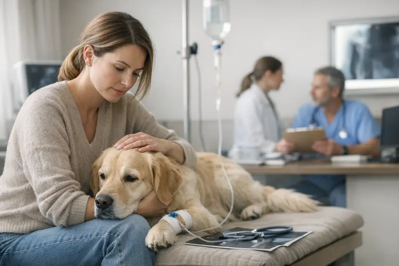 Ein Hund, der beim Tierarzt untersucht wird, symbolisiert die Wichtigkeit eines umfassenden Tarifvergleichs für Hundekrankenversicherungen.