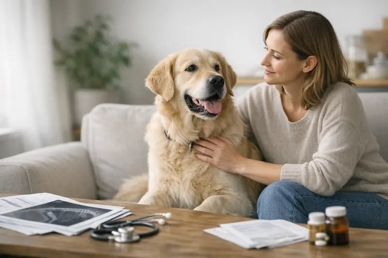 Gesunder Hund spielt im Garten, Symbol für die Bedeutung einer Tierkrankenversicherung zur Vorsorge.