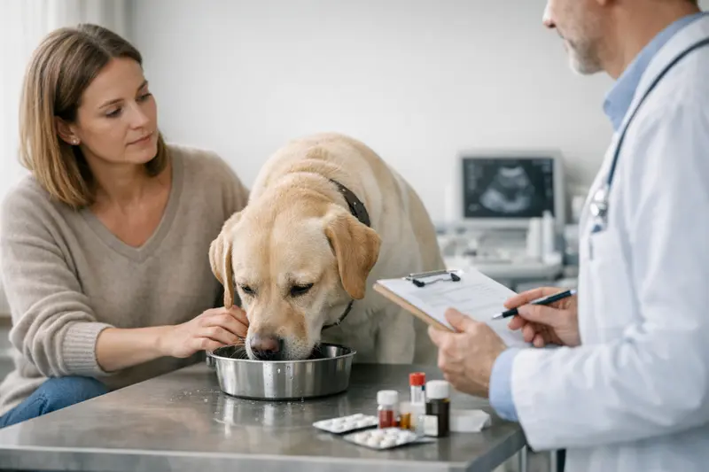 Ein Hund trinkt viel Wasser, was auf gesundheitliche Probleme hinweisen könnte.