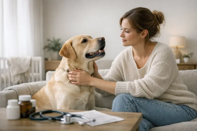Hundeversicherung Beratung beim Tierarzt Gesunder Hund bei einer Tierarztuntersuchung zur Beratung über Hundeversicherungen.