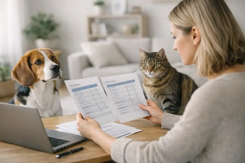 Haustier-Tarifvergleich für Hunde und Katzen Zwei glückliche Haustiere, ein Hund und eine Katze, in einem vertrauenswürdigen Umfeld bei der Tarifvergleichsberatung für Tierarztkosten.
