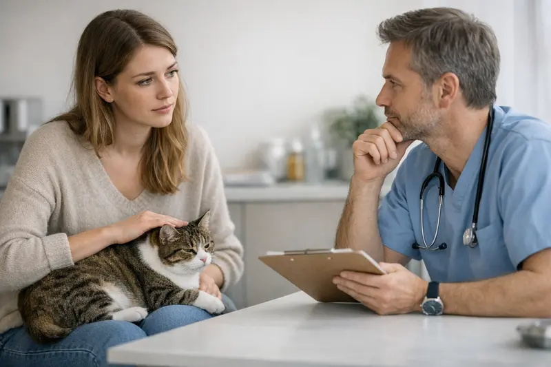 Eingewöhnung von Hund und Katze Ein Hund und eine Katze, die sich vorsichtig aneinander gewöhnen, symbolisieren die Herausforderungen der Eingewöhnung.