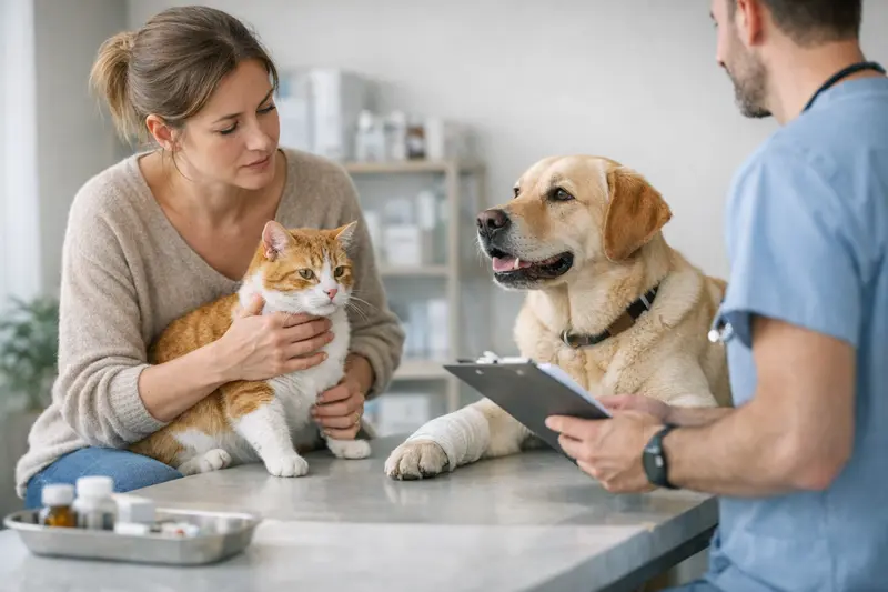 Harmonisches Zusammenleben von Hund und Katze Hund und Katze spielen friedlich miteinander, ein Zeichen für harmonisches Zusammenleben.