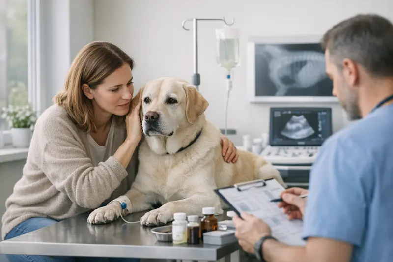 Tierarztkosten bei Hunden Ein Tierarzt untersucht einen Hund zur Klärung von gesundheitlichen Problemen.