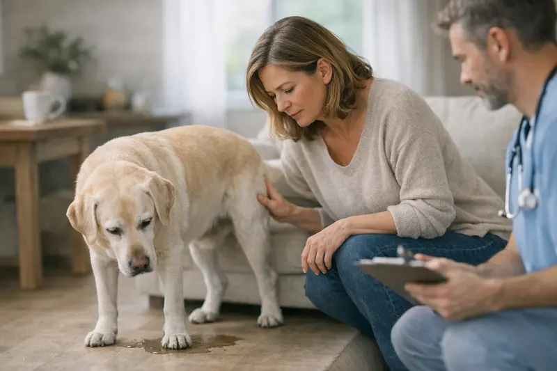 Hund mit gesundheitlichen Problemen Ein Hund mit einem besorgten Blick, der auf gesundheitliche Probleme hinweist.