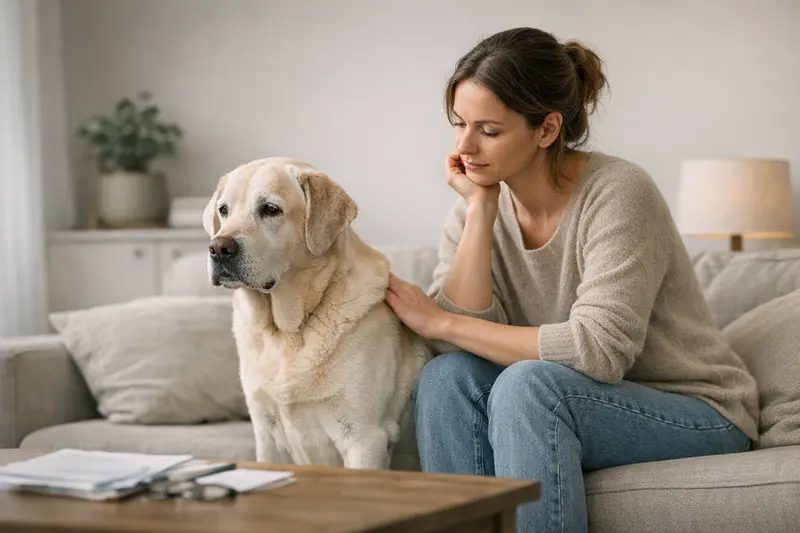 Hundehalter bespricht mit Tierarzt die Absicherung für seinen Hund bei Vorerkrankungen und Wartezeiten.