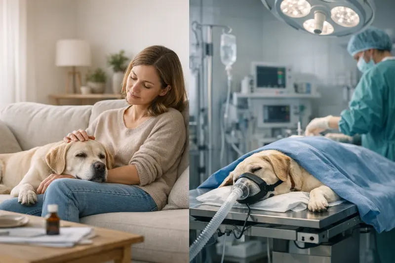 Unterschied zwischen OP- und Krankenversicherung für Hunde Ein glücklicher Hund während eines Arztbesuchs, geeignet für die OP-Versicherung und Krankenversicherung