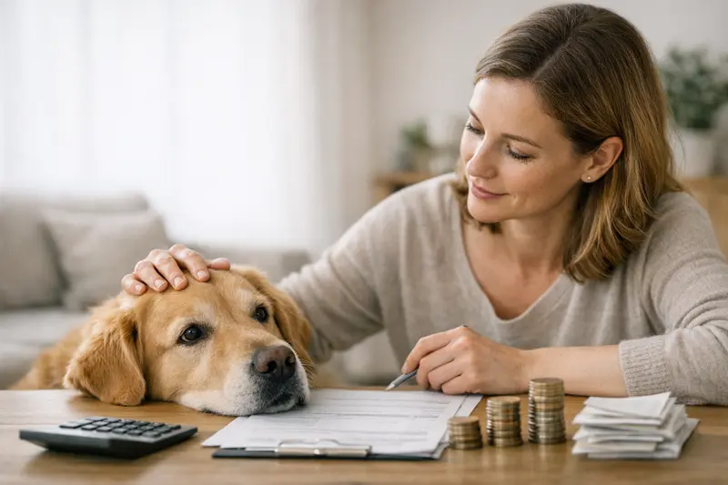 Tierversicherung: Selbstbeteiligung und Erstattung verstehen Ein Hund mit seinem Besitzer betrachtet Dokumente zur Selbstbeteiligung und Erstattung von Tierversicherungen.