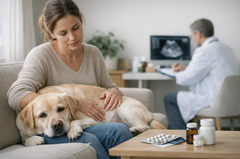 Hunde mit Verdauungsproblemen beim Tierarzt zur Untersuchung