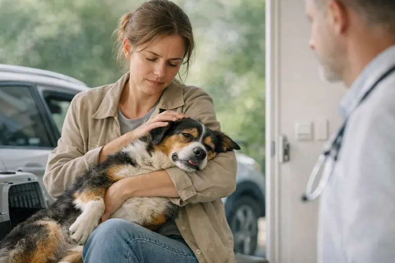Verdacht auf Vergiftung beim Hund Hundebesitzer bringt seinen Hund mit Verdacht auf Vergiftung zum Tierarzt.