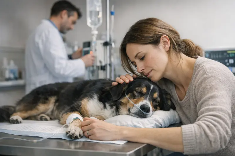 Notfallbehandlung Hund Vergiftung Tierarzt untersucht einen Hund nach einer Vergiftung.