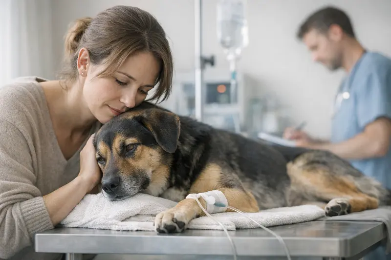 Tierarztkosten bei Hunden mit Vergiftung Tierarzt untersucht Hund mit Verdacht auf Vergiftung.
