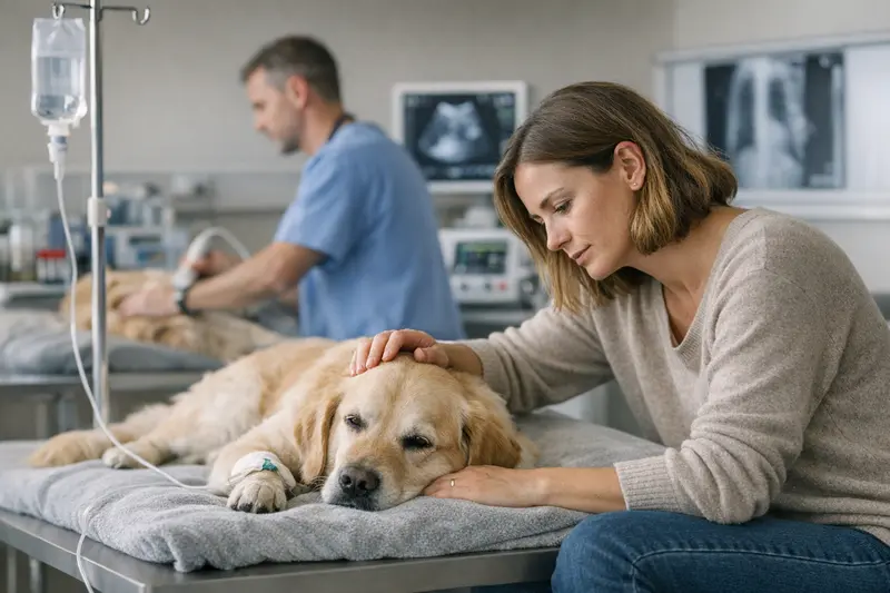 Hund wird von Tierarzt im Notfall behandelt.