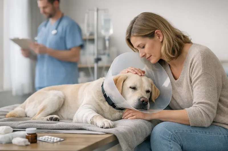 Hundeversicherung und OP-Schutz Hunde mit Tierarzt zur Untersuchung von Verletzungen