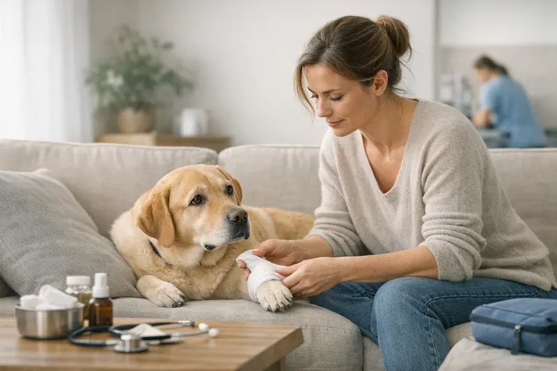 Vorsorgeuntersuchung Hund Tierarzt Gesunder Hund beim Tierarzt für eine jährliche Vorsorgeuntersuchung.
