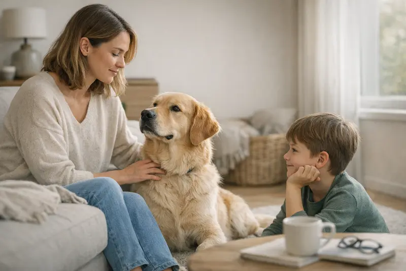 Hundeversicherung - Ab wann lohnt es sich? Ein glücklicher Hund spielt im Garten, während sein Besitzer über eine Hundeversicherung nachdenkt.