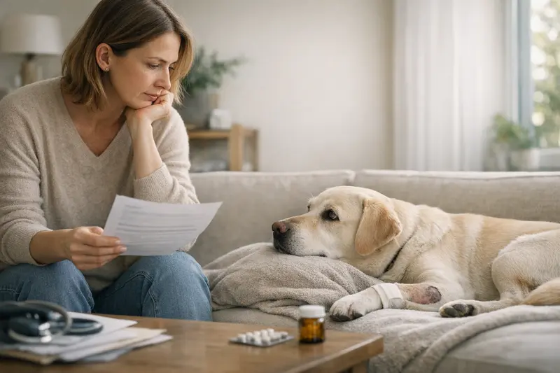 Ein Hund beim Tierarzt zur Überprüfung seiner Gesundheit und Versicherungsoptionen.