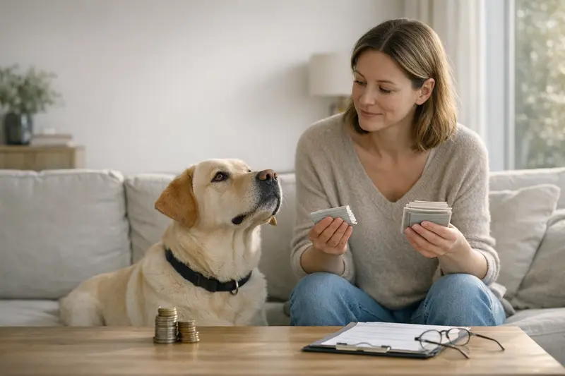 Hund beim Tierarzt Ein Hund sitzt beim Tierarzt und wird untersucht, um die Wichtigkeit von Versicherungsleistungen zu verdeutlichen.