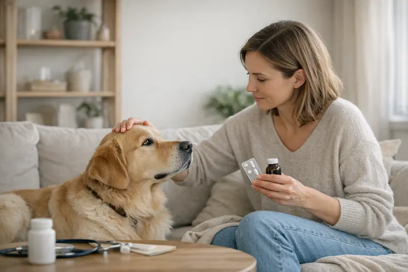 Hund Tierarzt Vorsorgeuntersuchung Ein Hund wird vom Tierarzt untersucht, um Vorsorgeleistungen für die Versicherung zu besprechen.
