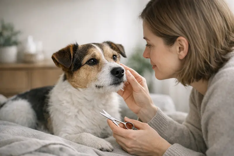 Vibrissen Pflege beim Hund Ein Hund mit unberührten Vibrissen, die für die Orientierung und Sinneswahrnehmung wichtig sind.
