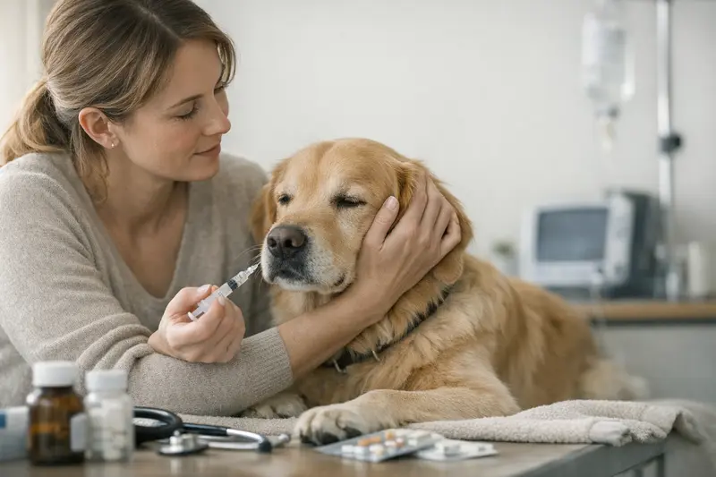 Zwei Hunde abgebildet, die beim Tierarzt eine ambulante Behandlung erhalten.